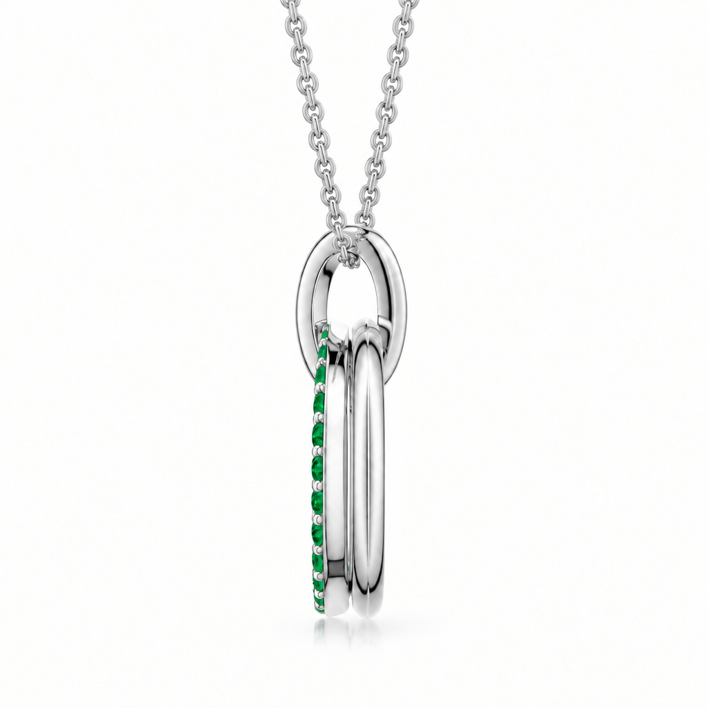14K White Gold Lab Grown Emerald Interlocking Circles Pendant - View 2