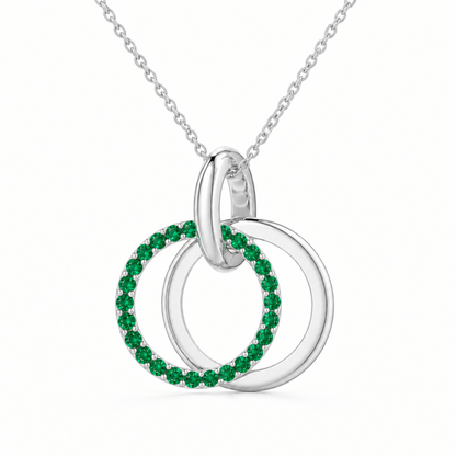 10K White Gold Lab Grown Emerald Interlocking Circles Pendant