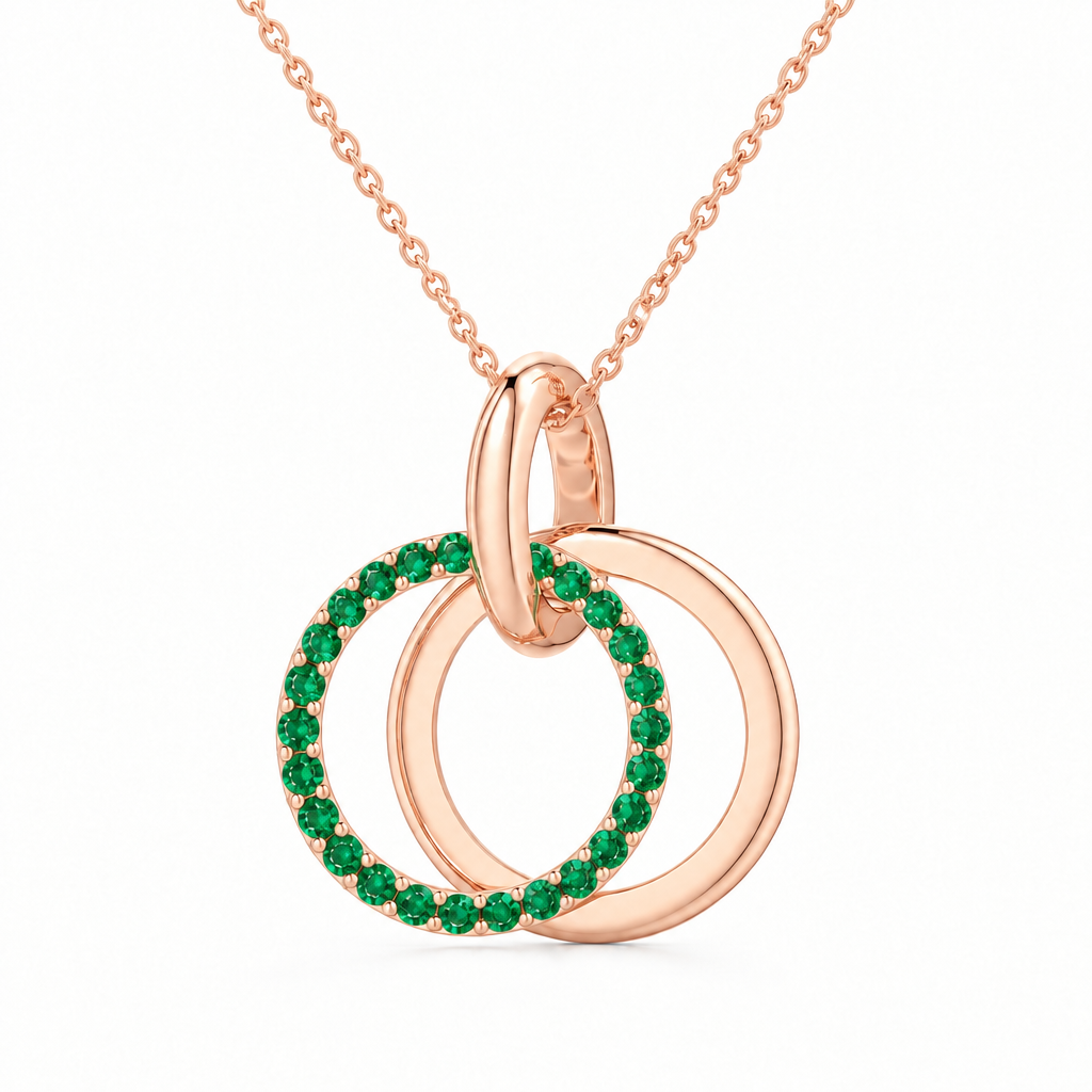 10K Rose Gold Lab Grown Emerald Interlocking Circles Pendant