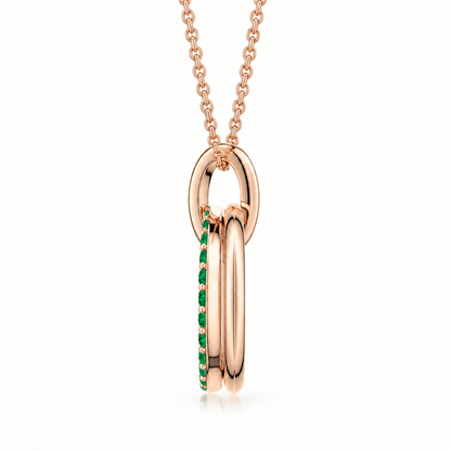 14K Rose Gold Lab Grown Emerald Interlocking Circles Pendant - View 2
