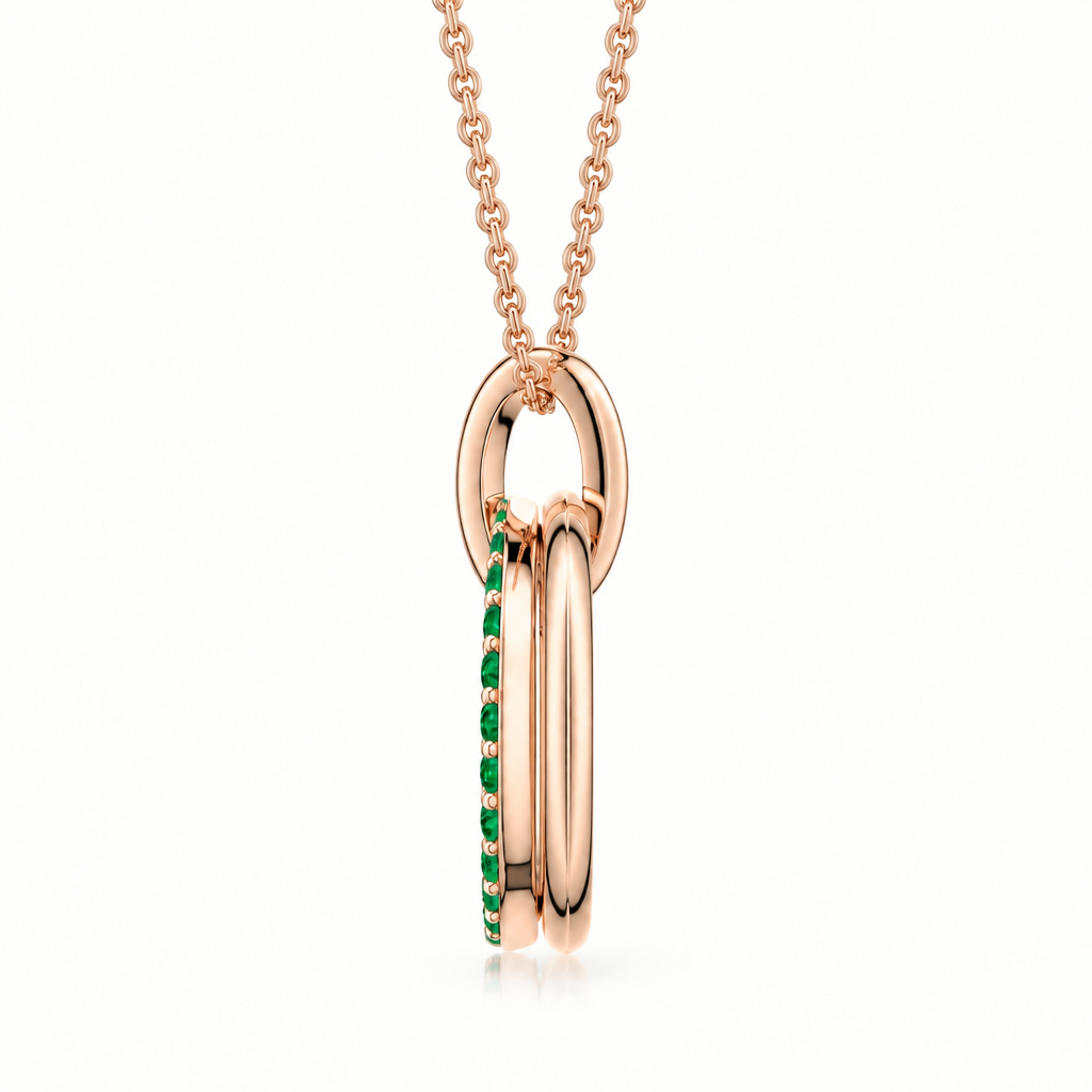 10K Rose Gold Lab Grown Emerald Interlocking Circles Pendant - View 2