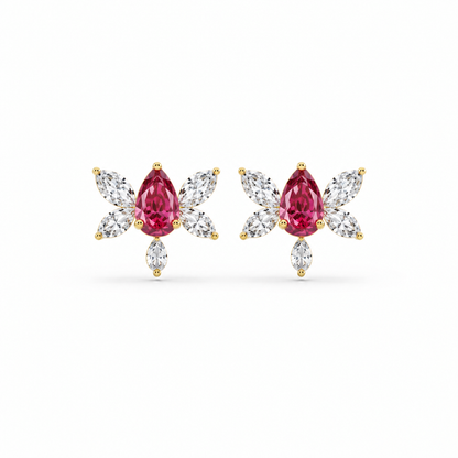 10K Yellow Gold Lab Grown Ruby Butterfly Diamond Stud Earrings