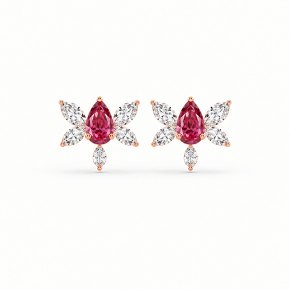 10K Rose Gold Lab Grown Ruby Butterfly Diamond Stud Earrings