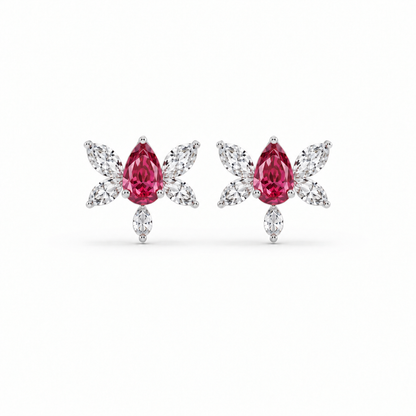 10K White Gold Lab Grown Ruby Butterfly Diamond Stud Earrings
