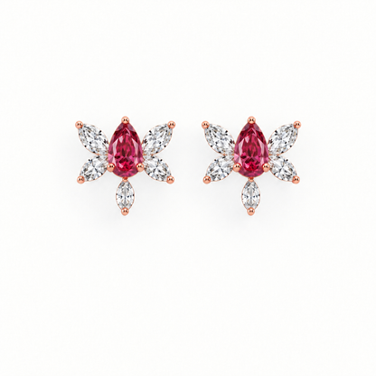 10K Rose Gold Lab Grown Ruby Butterfly Diamond Stud Earrings - Top view