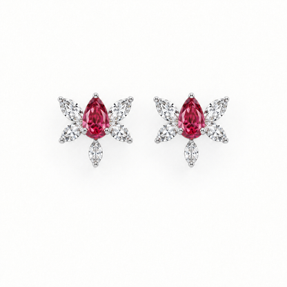 14K White Gold Lab Grown Ruby Butterfly Diamond Stud Earrings - Top view