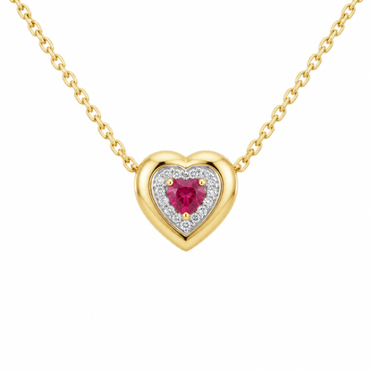 10K Yellow Gold Lab Grown Heart Ruby Diamond Halo Pendant