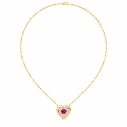 10K Yellow Gold Lab Grown Heart Ruby Diamond Halo Pendant - View 3