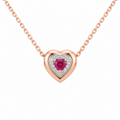 10K Rose Gold Lab Grown Heart Ruby Diamond Halo Pendant