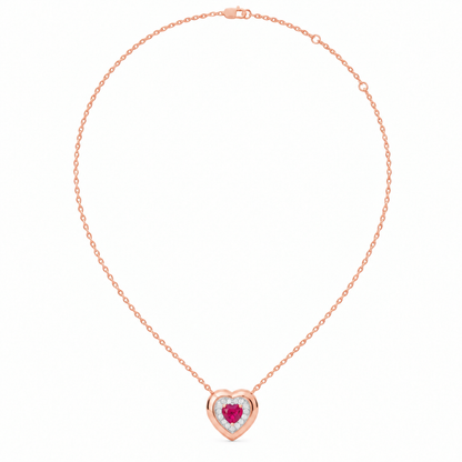 10K Rose Gold Lab Grown Heart Ruby Diamond Halo Pendant - View 3