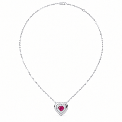 Sterling Silver Lab Grown Heart Ruby Diamond Halo Pendant - View 3