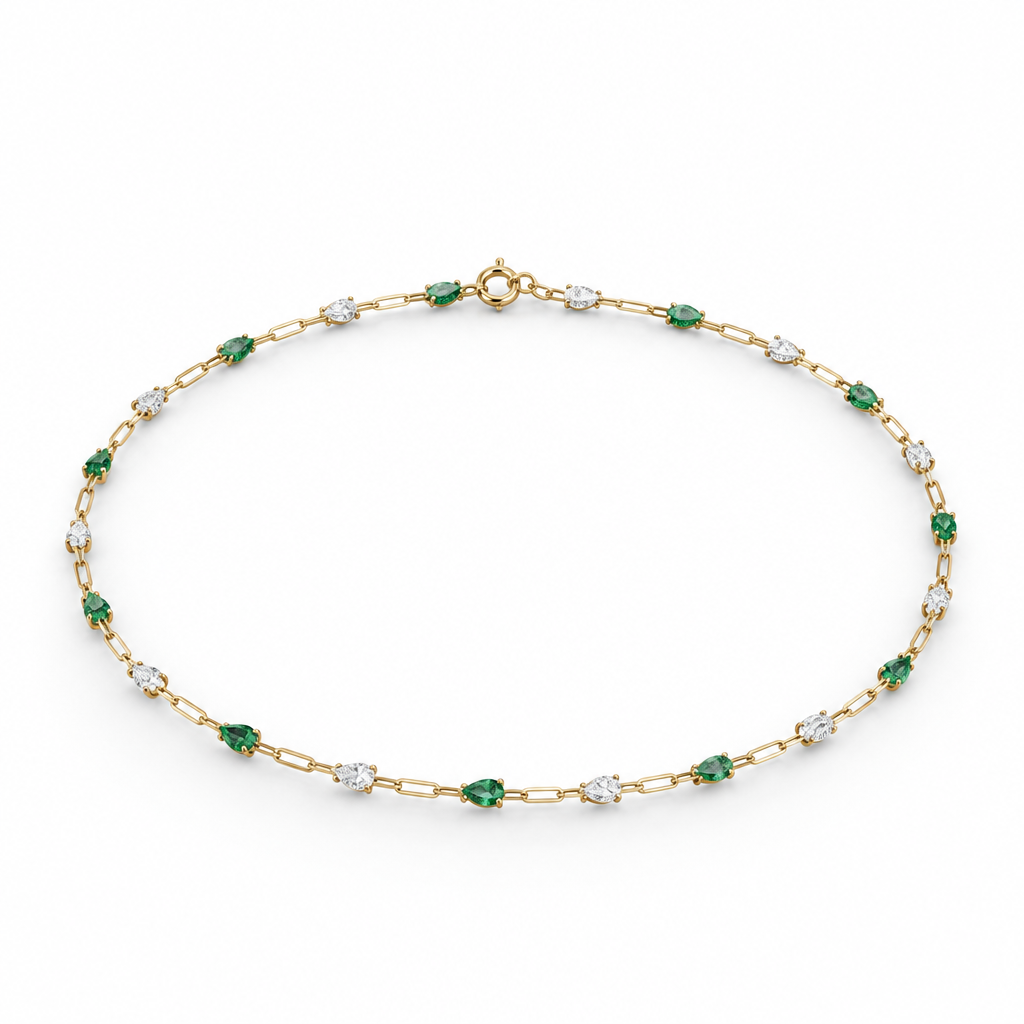 14K Yellow Gold Lab Grown Pear Emerald Diamond Station Bracelet - View 2