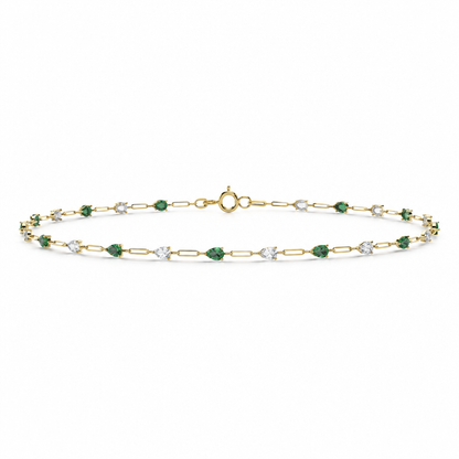 14K Yellow Gold Lab Grown Pear Emerald Diamond Station Bracelet