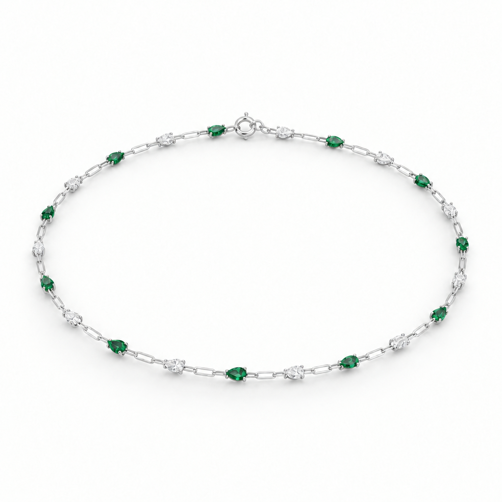 10K White Gold Lab Grown Pear Emerald Diamond Station Bracelet - View 2