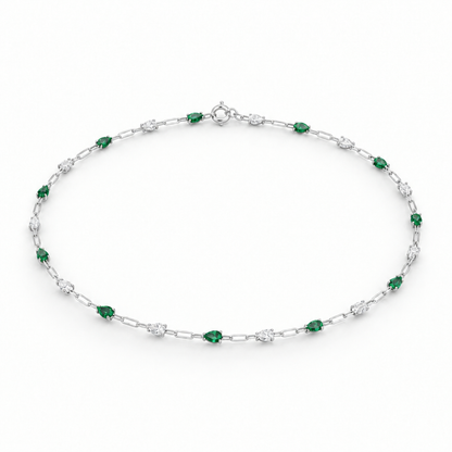 10K White Gold Lab Grown Pear Emerald Diamond Station Bracelet - View 2