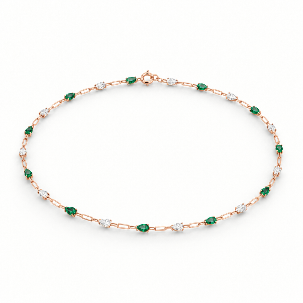 10K Rose Gold Lab Grown Pear Emerald Diamond Station Bracelet - View 2