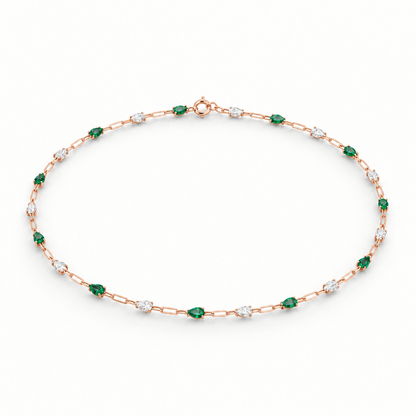 10K Rose Gold Lab Grown Pear Emerald Diamond Station Bracelet - View 2