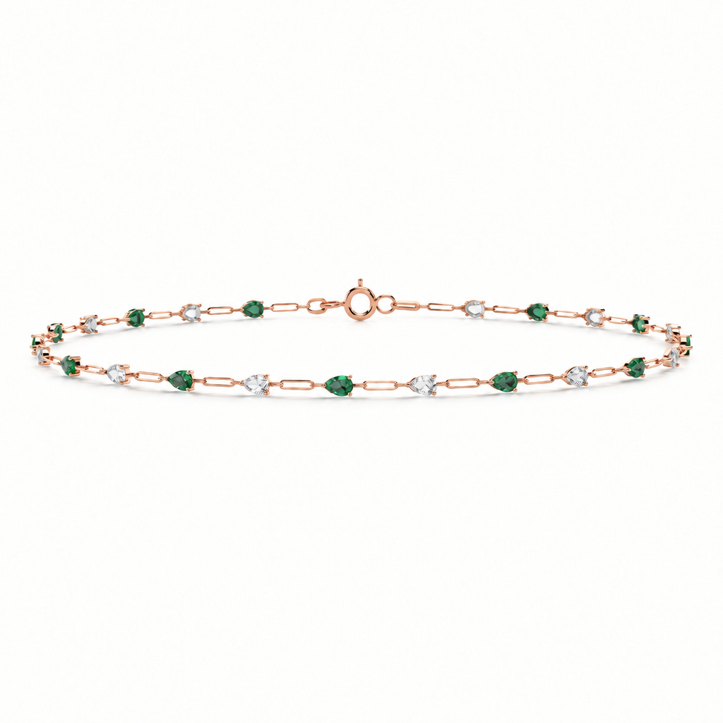 10K Rose Gold Lab Grown Pear Emerald Diamond Station Bracelet