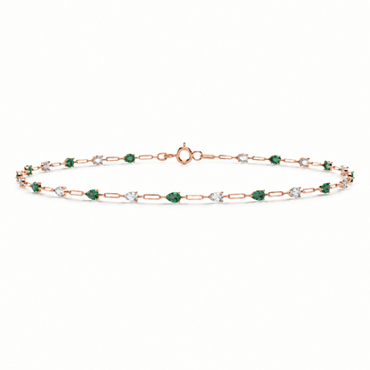 10K Rose Gold Lab Grown Pear Emerald Diamond Station Bracelet