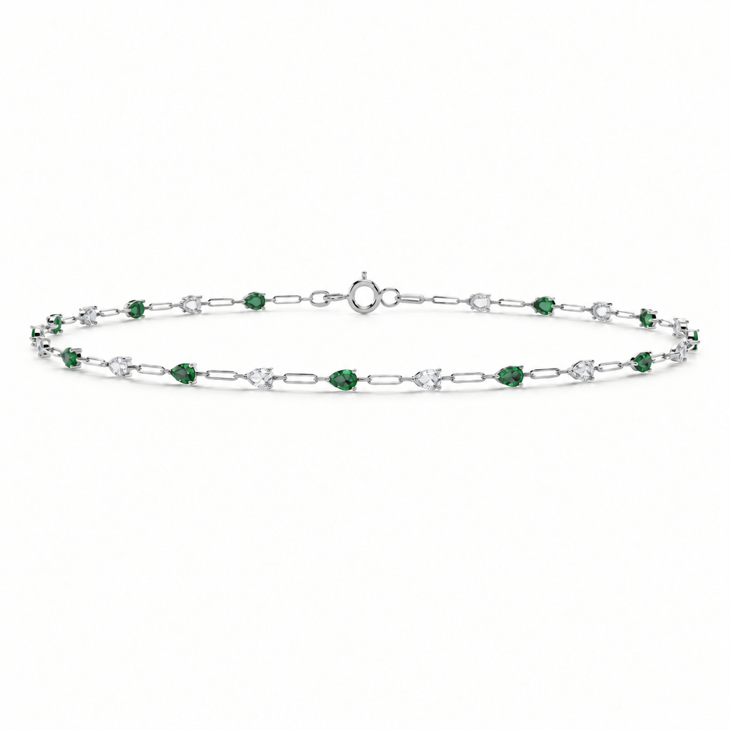 Sterling Silver Lab Grown Pear Emerald Diamond Station Bracelet