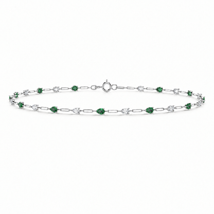 14K White Gold Lab Grown Pear Emerald Diamond Station Bracelet