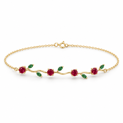 10K Yellow Gold Lab Grown Ruby Emerald Vine Bracelet - View 4
