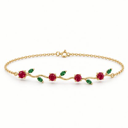 14K Yellow Gold Lab Grown Ruby Emerald Vine Bracelet