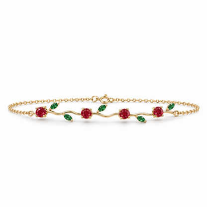 14K Yellow Gold Lab Grown Ruby Emerald Vine Bracelet - View 3