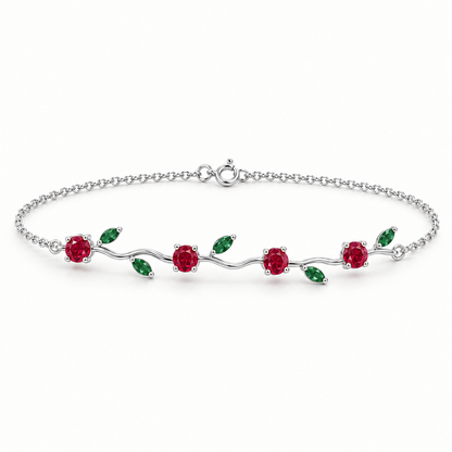 10K White Gold Lab Grown Ruby Emerald Vine Bracelet
