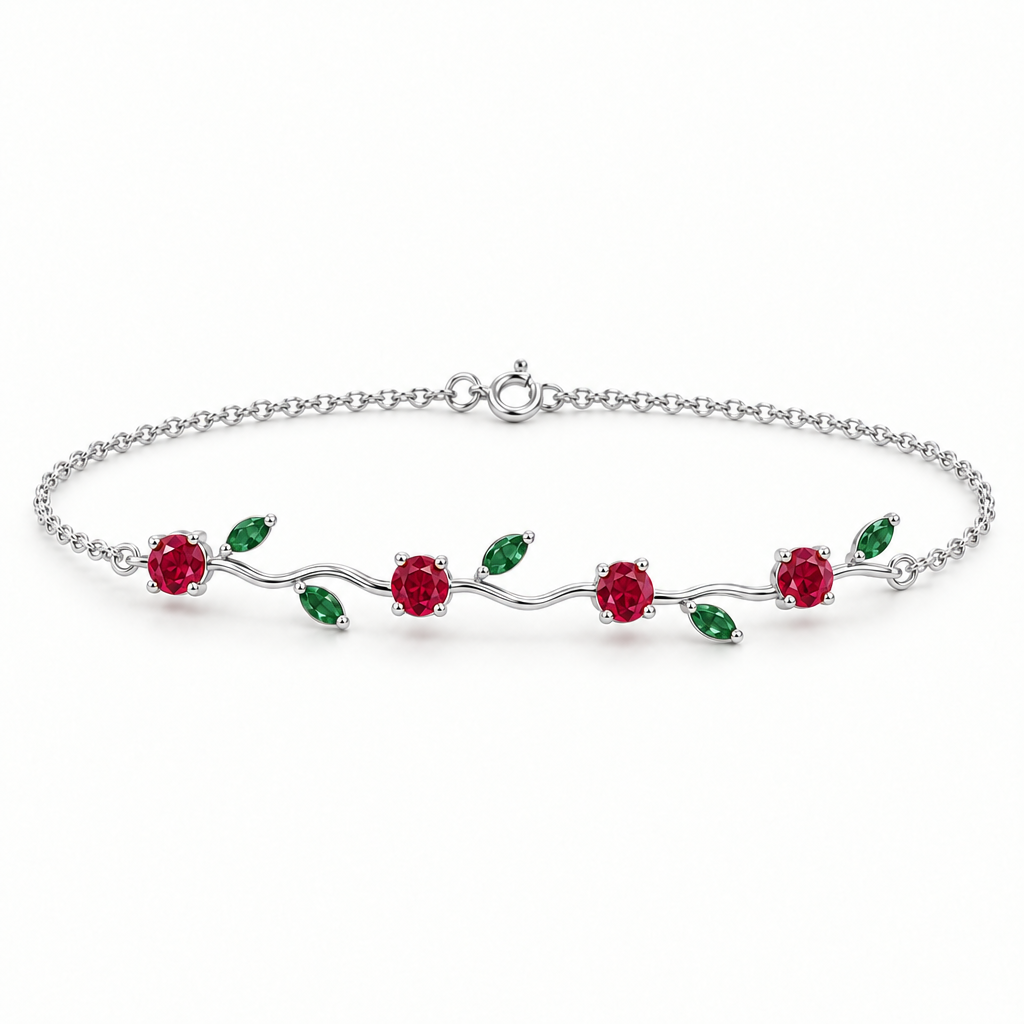 Platinum Lab Grown Ruby Emerald Vine Bracelet