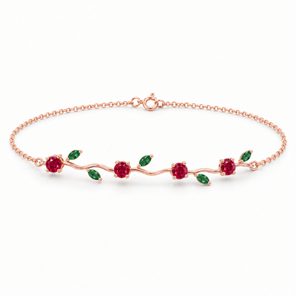 14K Rose Gold Lab Grown Ruby Emerald Vine Bracelet - View 4