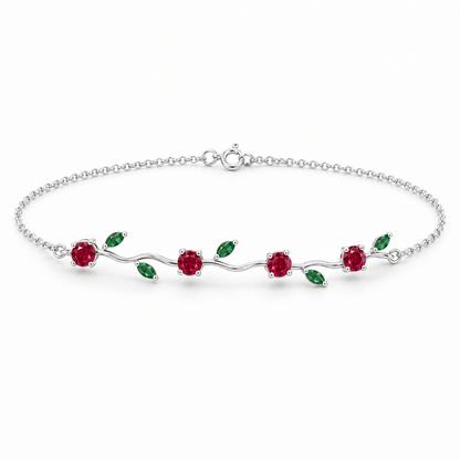 Sterling Silver Lab Grown Ruby Emerald Vine Bracelet - View 4