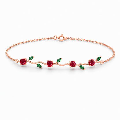 14K Rose Gold Lab Grown Ruby Emerald Vine Bracelet - View 2
