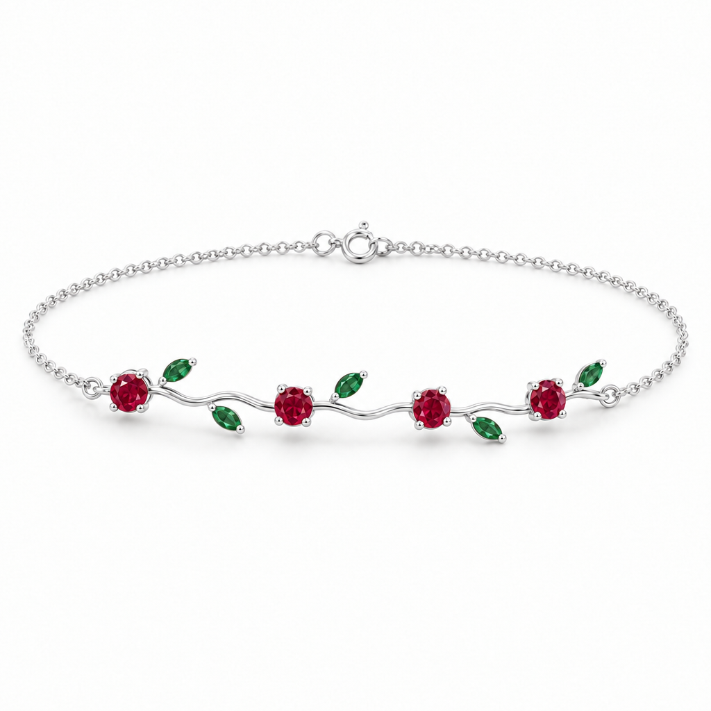 10K White Gold Lab Grown Ruby Emerald Vine Bracelet - View 4