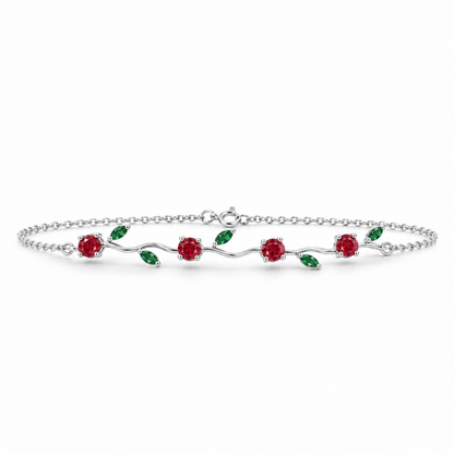 Platinum Lab Grown Ruby Emerald Vine Bracelet - View 3