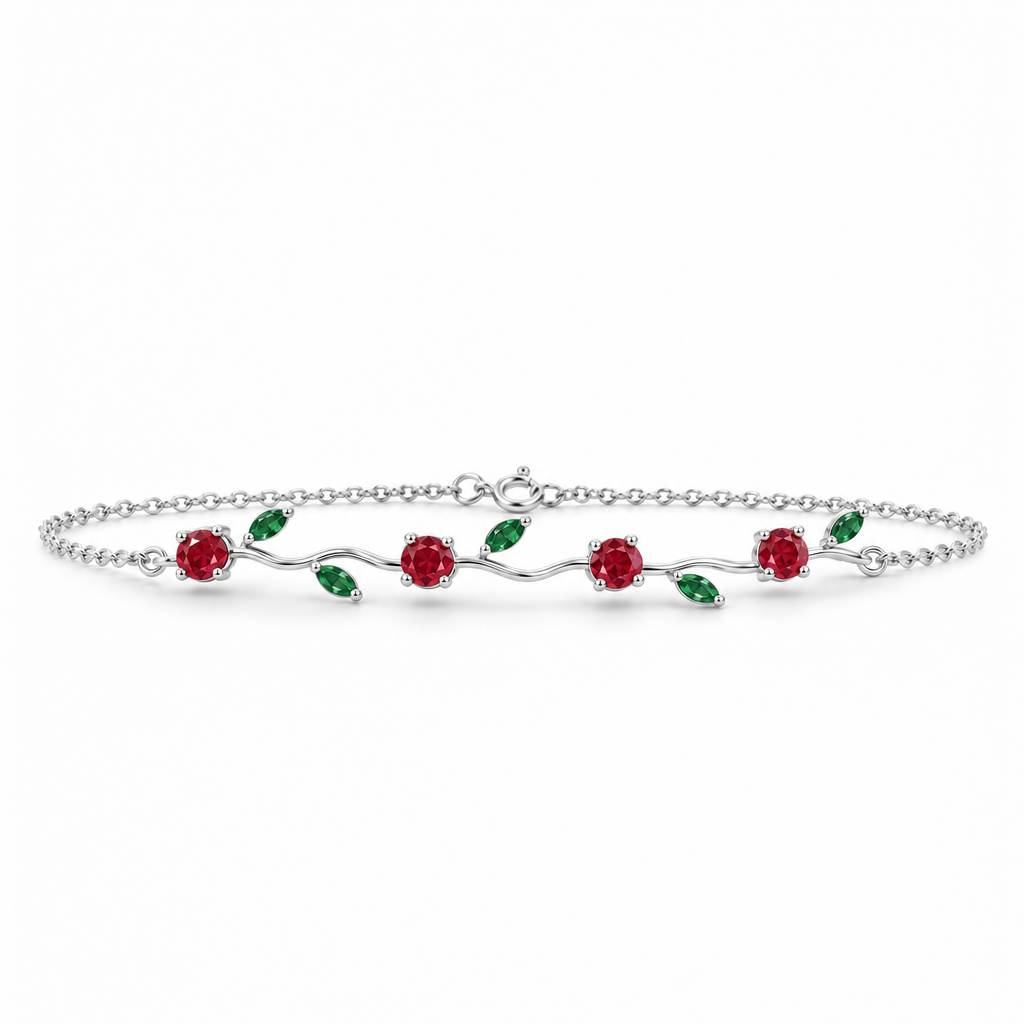 10K White Gold Lab Grown Ruby Emerald Vine Bracelet - View 3