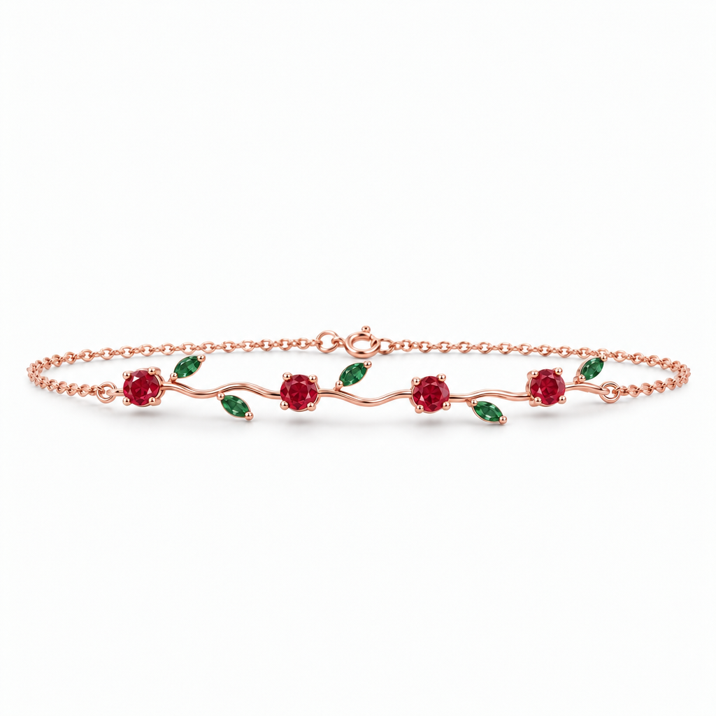 10K Rose Gold Lab Grown Ruby Emerald Vine Bracelet - View 3