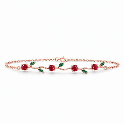 10K Rose Gold Lab Grown Ruby Emerald Vine Bracelet - View 3