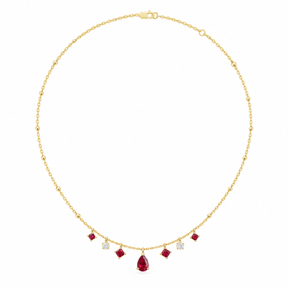10K Yellow Gold Lab Grown Ruby Diamond Station Necklace - View 3