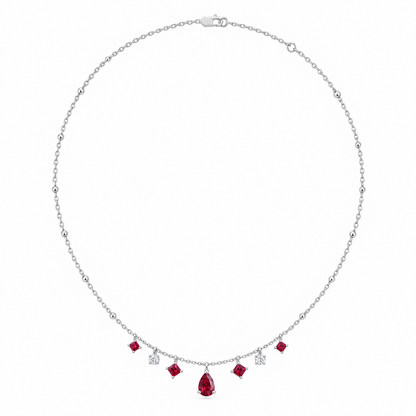 Sterling Silver Lab Grown Ruby Diamond Station Necklace - View 3