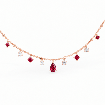 10K Rose Gold Lab Grown Ruby Diamond Station Necklace - View 2