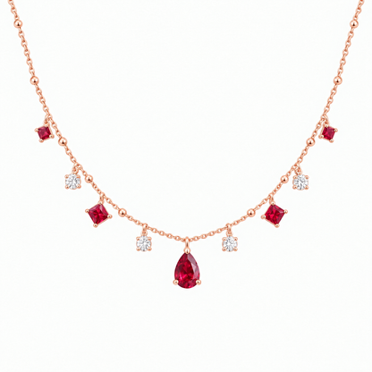 14K Rose Gold Lab Grown Ruby Diamond Station Necklace