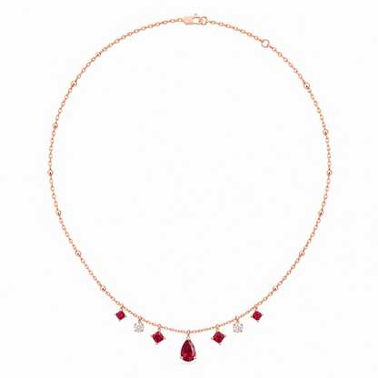 10K Rose Gold Lab Grown Ruby Diamond Station Necklace - View 3