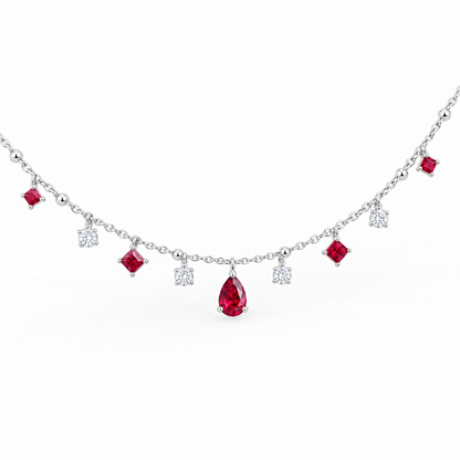 10K White Gold Lab Grown Ruby Diamond Station Necklace - View 2