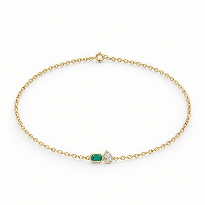 10K Yellow Gold Lab Grown Emerald Pear Diamond Toi et Moi Bracelet - View 2