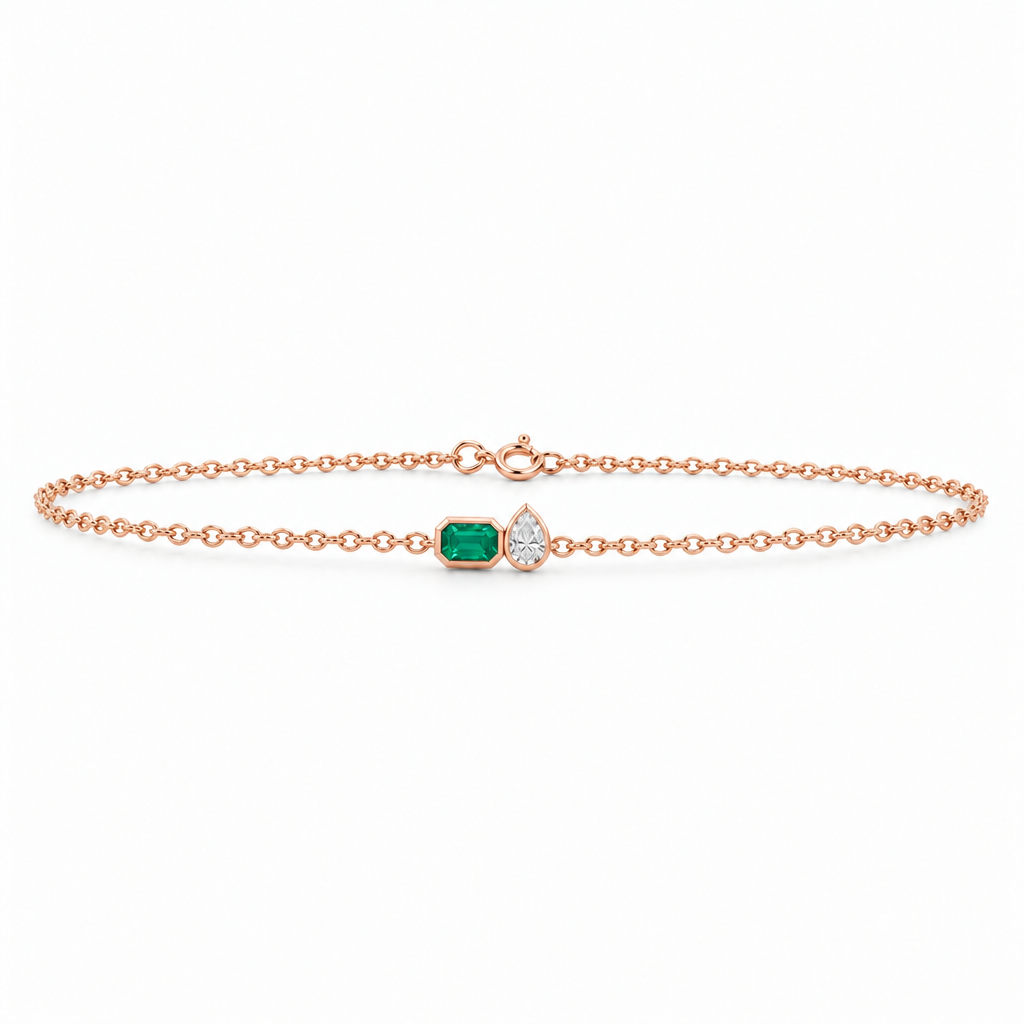 14K Rose Gold Lab Grown Emerald Pear Diamond Toi et Moi Bracelet - View 4