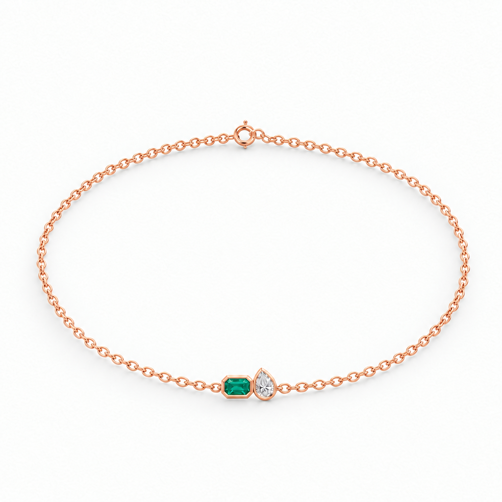 14K Rose Gold Lab Grown Emerald Pear Diamond Toi et Moi Bracelet - View 2