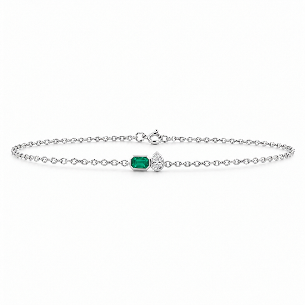 Platinum Lab Grown Emerald Pear Diamond Toi et Moi Bracelet - View 4