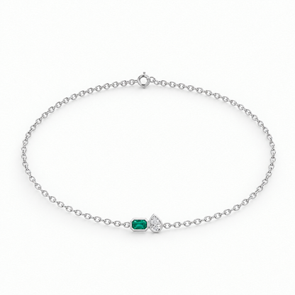 14K White Gold Lab Grown Emerald Pear Diamond Toi et Moi Bracelet - View 2