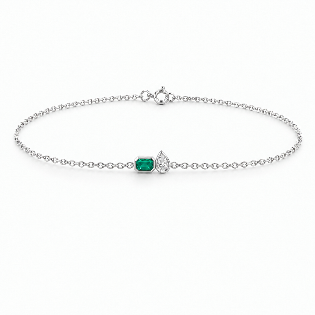 Platinum Lab Grown Emerald Pear Diamond Toi et Moi Bracelet - View 3
